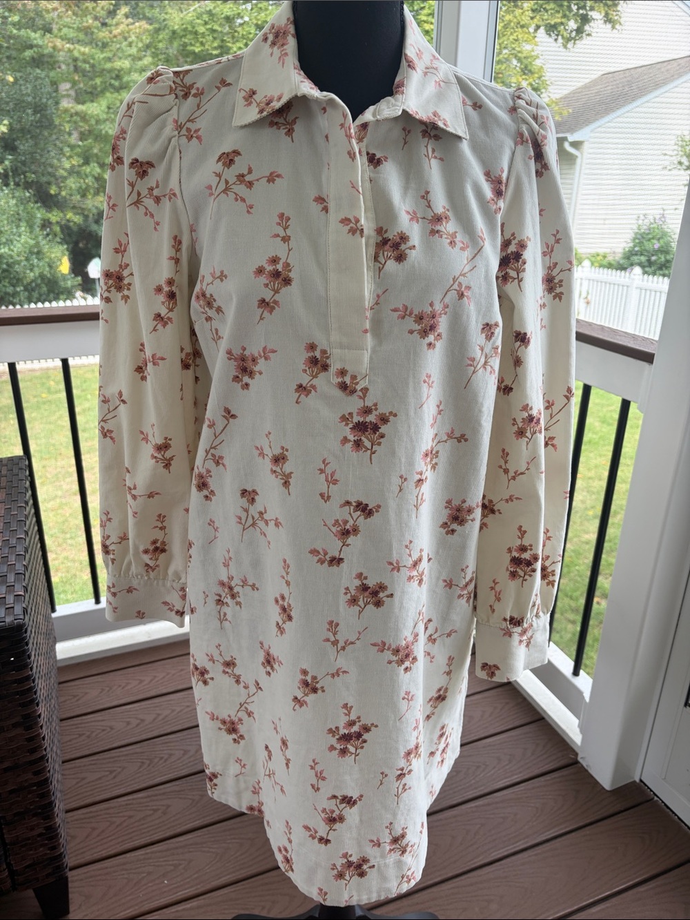 Vineyard Vines Cream Long-Sleeve Dress with Rose Print